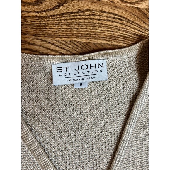 St. John Womens Tan Three Piece Button Up Knit Set Size 6 8 Sparkle Quiet Luxury - Picture 10 of 16